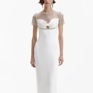 self portrait pleated crochet floral maxi dress Self-Portrait Pleated Crochet Floral Maxi Dress White Womens US 4